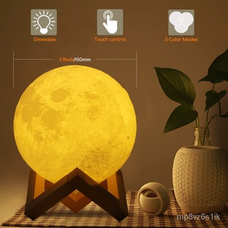 ONE  15cm Led Moon Light 3D Moon Lamp Dimmable 3 Color with Wooden Stand for Christmas Birthday Part