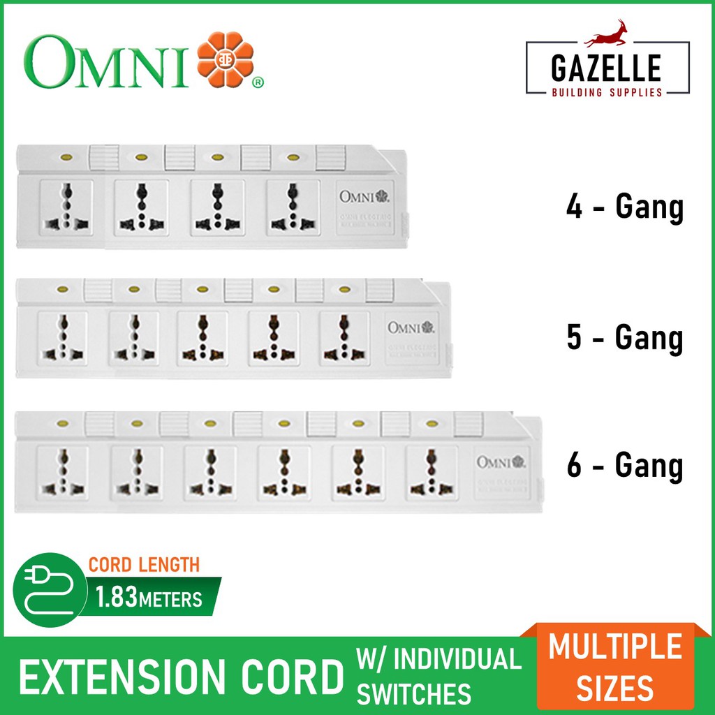 Omni Extension Cord Set With Individual Switch 4 5 6 Gang Wed 340 Wed 350 Wed 360 Shopee Philippines