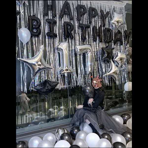 16 inches Colour Black “happy birthday” letters aluminum foil balloon set with ribbons Anniversary