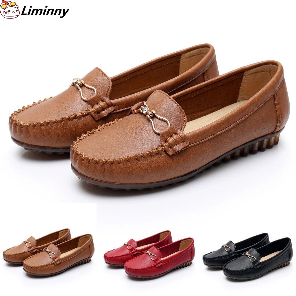 *Liminny*Women's Ladies Mother Leather Flat Soft Slip On ...