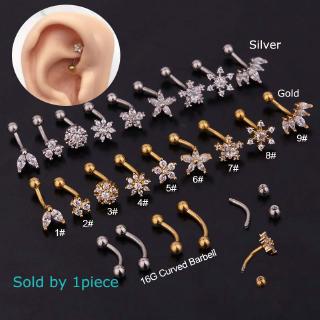1piece Flower Snowfake Earring Tragus Helix Rook Piercing Eyebrow Ring Piercing Curved Barbell 16G Stainless Steel