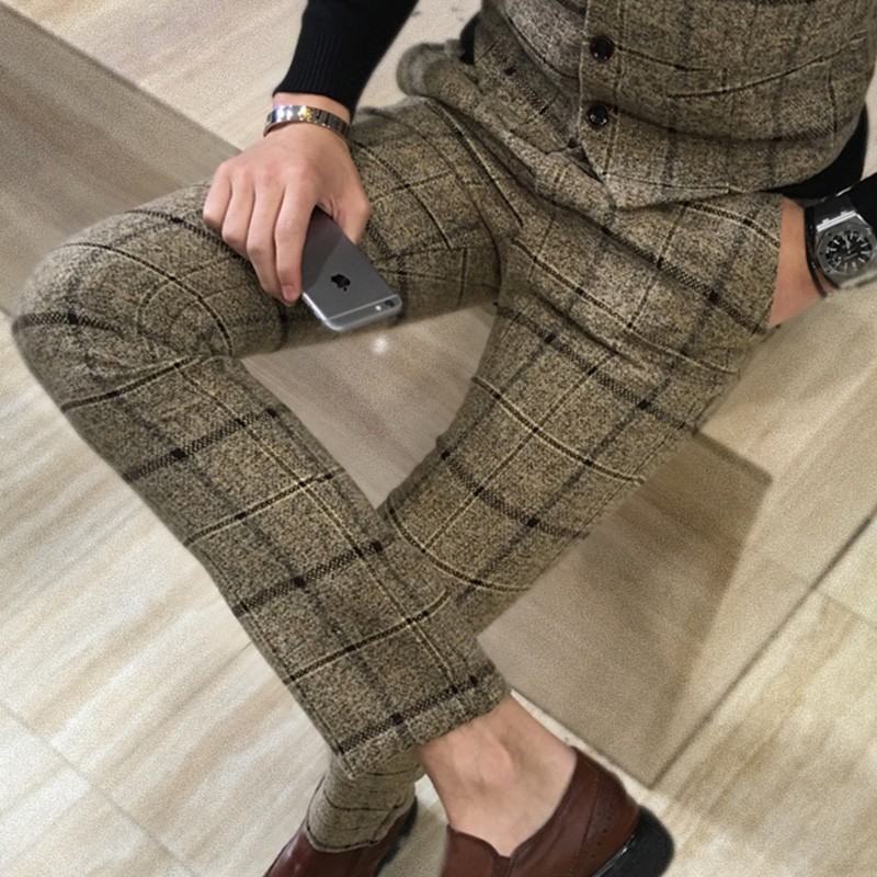 mens yellow plaid dress pants