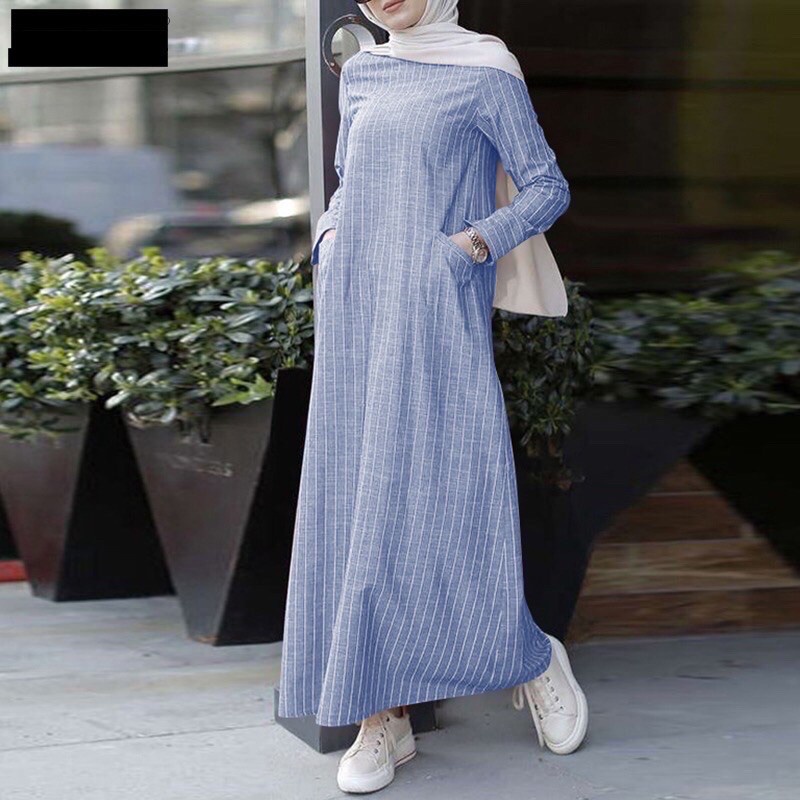 Abaya Fashion Stripe Muslim Dress Women Loose Casual Robe Dresses | Shopee  Philippines