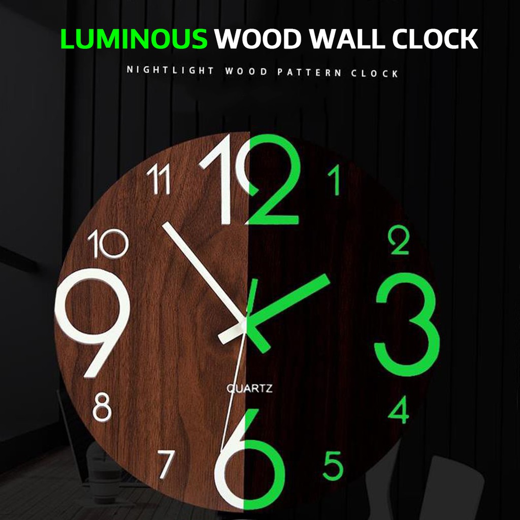 Wood Grain Round Wall Clock Home Decorative Clocks Quartz 12 Inch Heavy Duty New