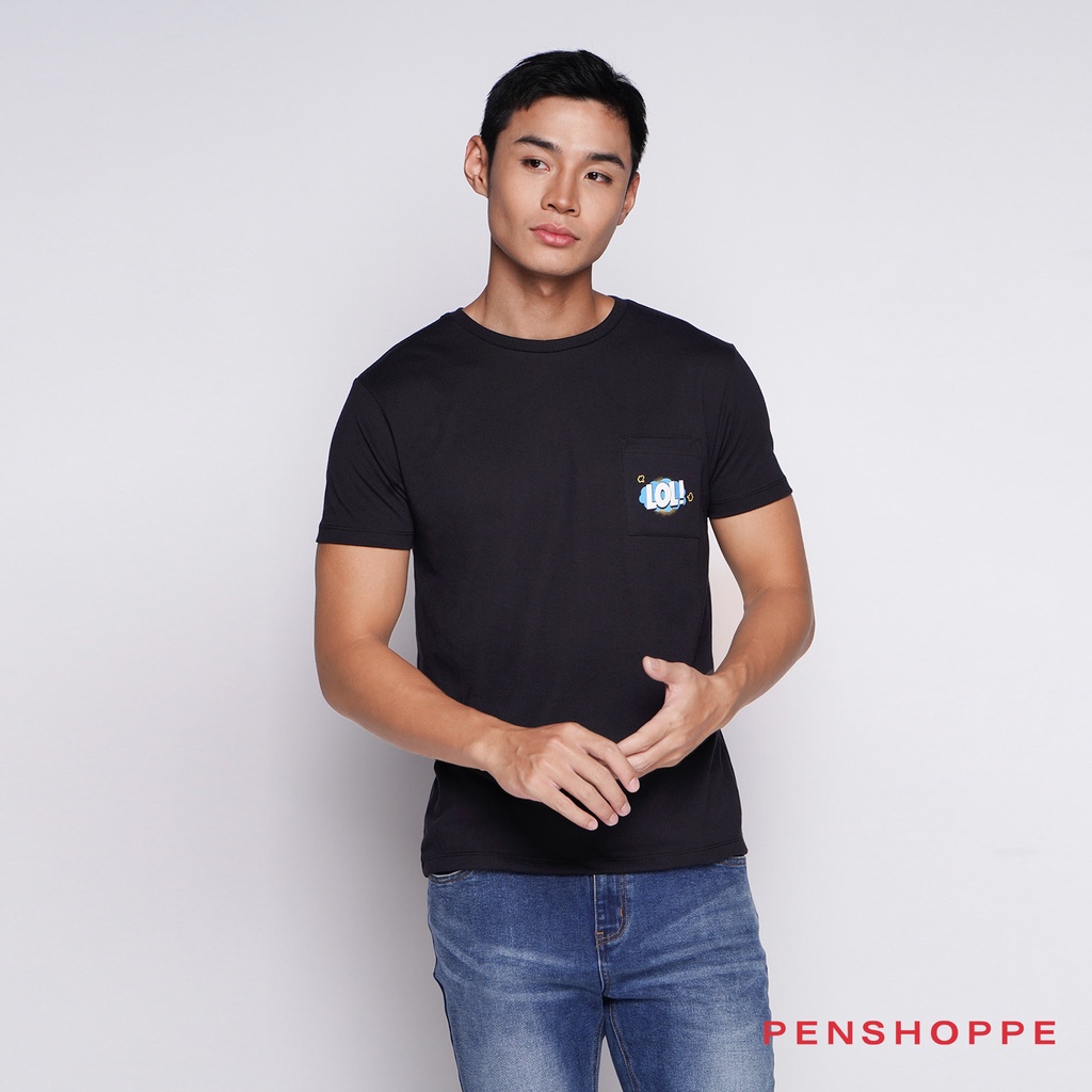 Penshoppe Lol Graphic Pocket T-Shirt For Men (Black) | Shopee Philippines