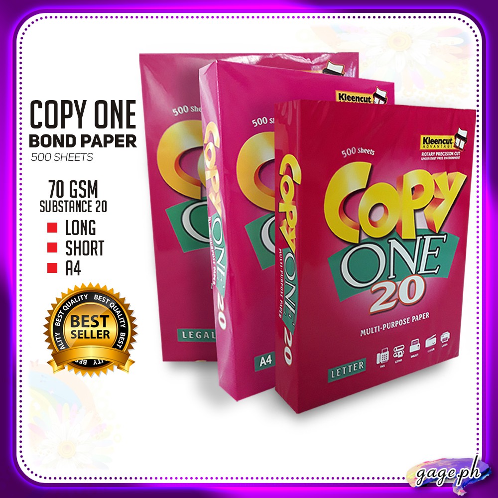 Copy One Bond Paper 70GSM// 80GSM Substance 20 (500 sheets per ream