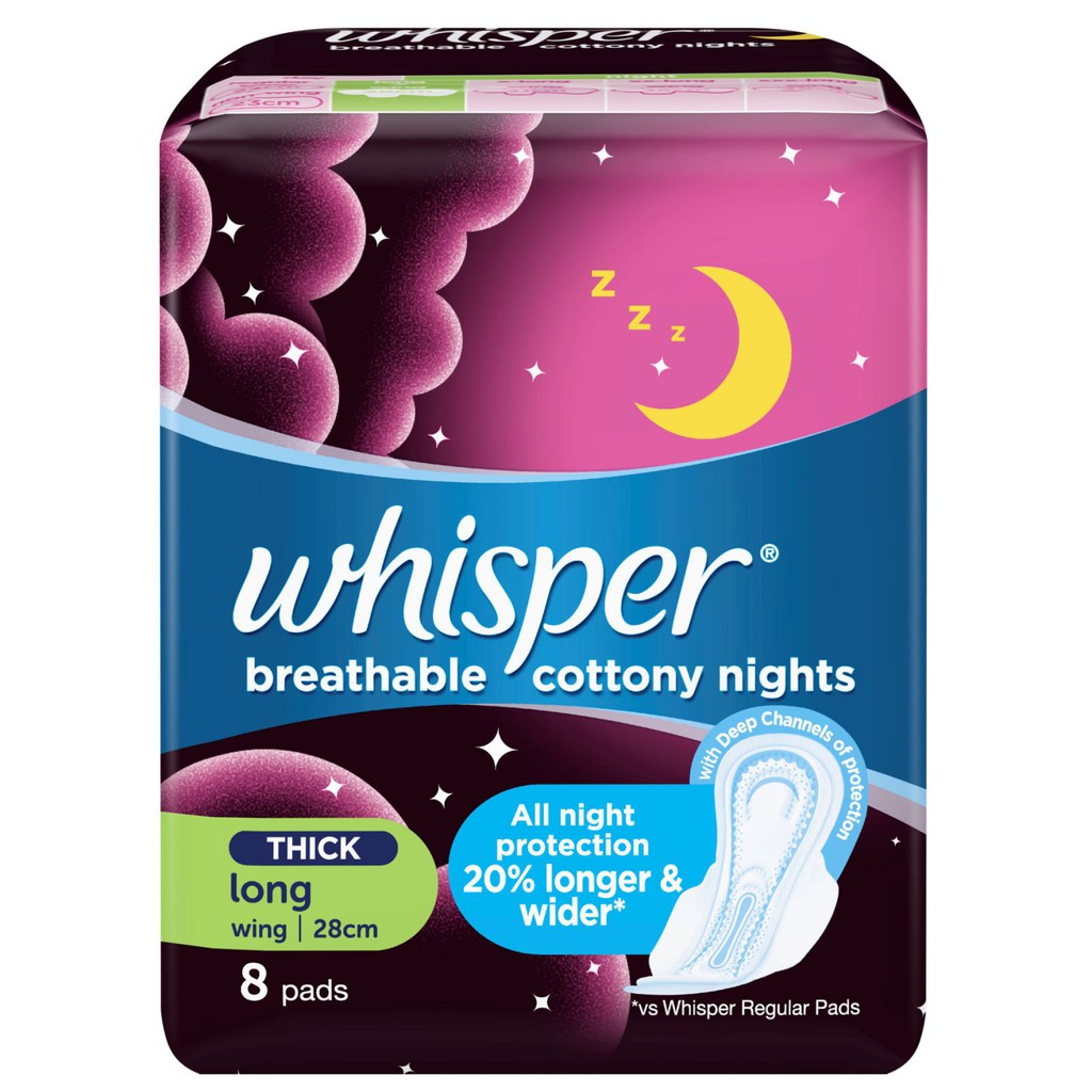 Whisper Cottony Clean Overnight Long Wing Sanitary Napkin 8 Pads ...