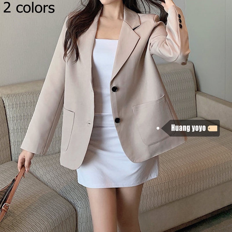 [Huangyoyo]Korean blazer for women suit jacket casual loose lapel long ...