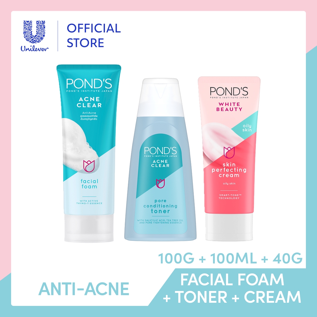 Pond's Acne Basics Acne Clear Facial Foam 100g, Toner 100ml and