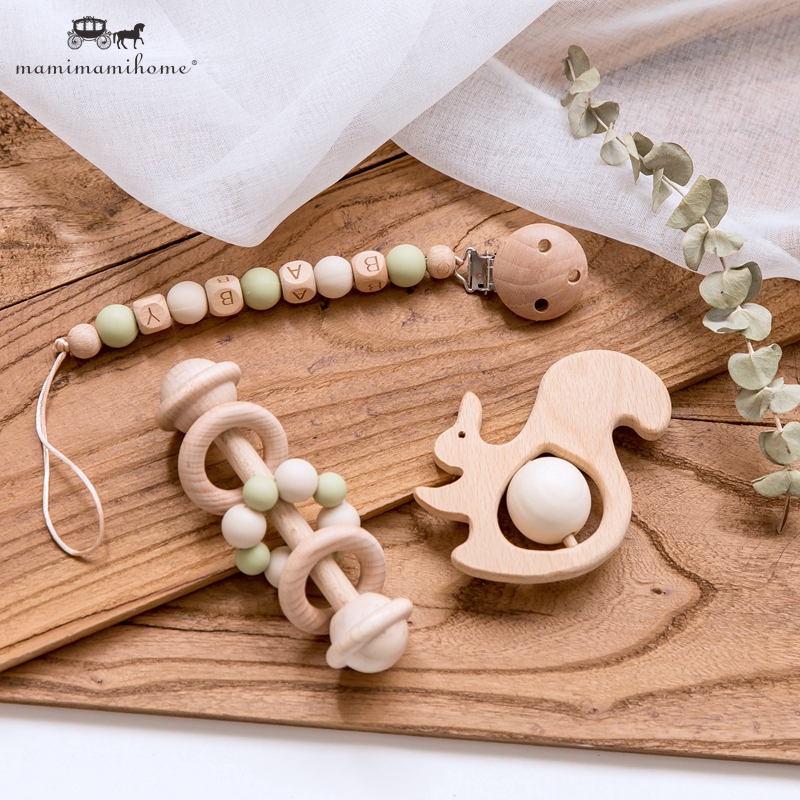 personalised wooden baby rattle