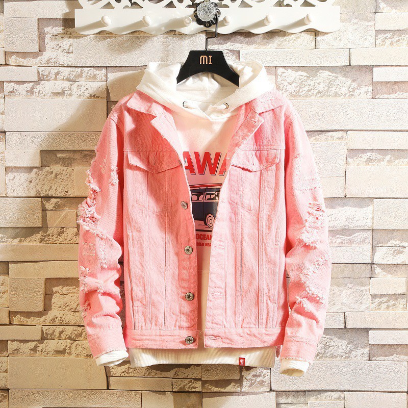 pink jeans jacket men