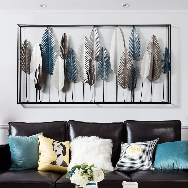 Modern Leaf Design Black And Blue Frame, Large Wall Art Sets For Living Room Philippines