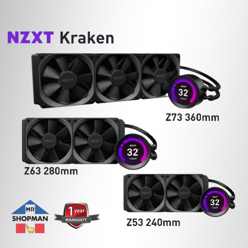 NZXT Kraken Z53 240mm AIO CPU Liquid Cooler With LCD Display RLKRZ5301