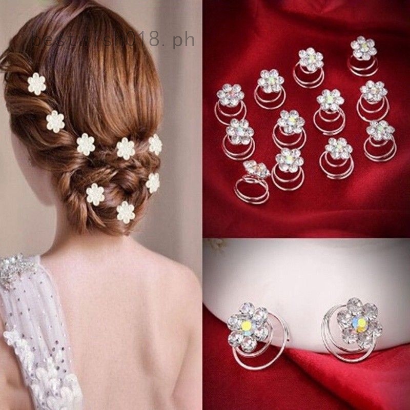 1s Bridal Crystal Flower Spiral Twist Hair Pins Clips Wedding