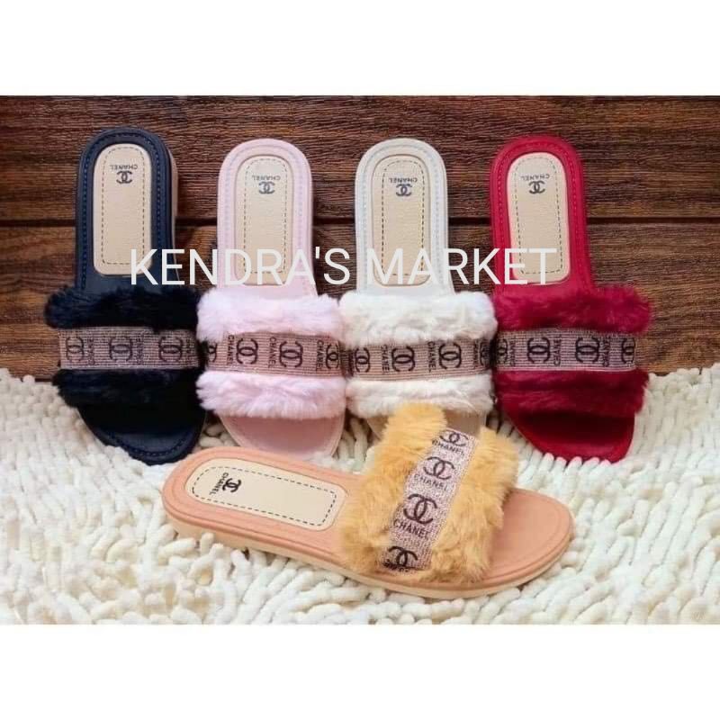 fur chanel slides