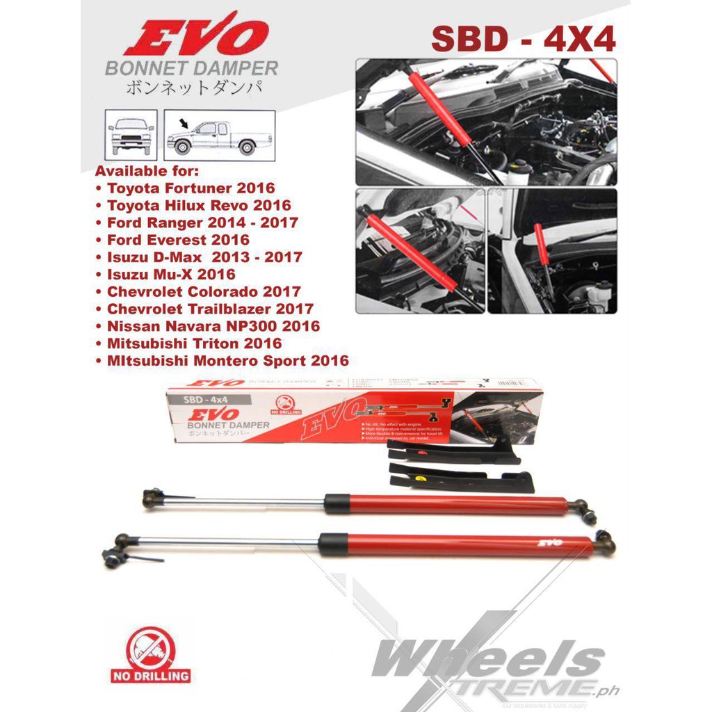 FORD RANGER / RAPTOR / WILDTRAK 2014-2022 Hood Damper Shock Kit EVO ...