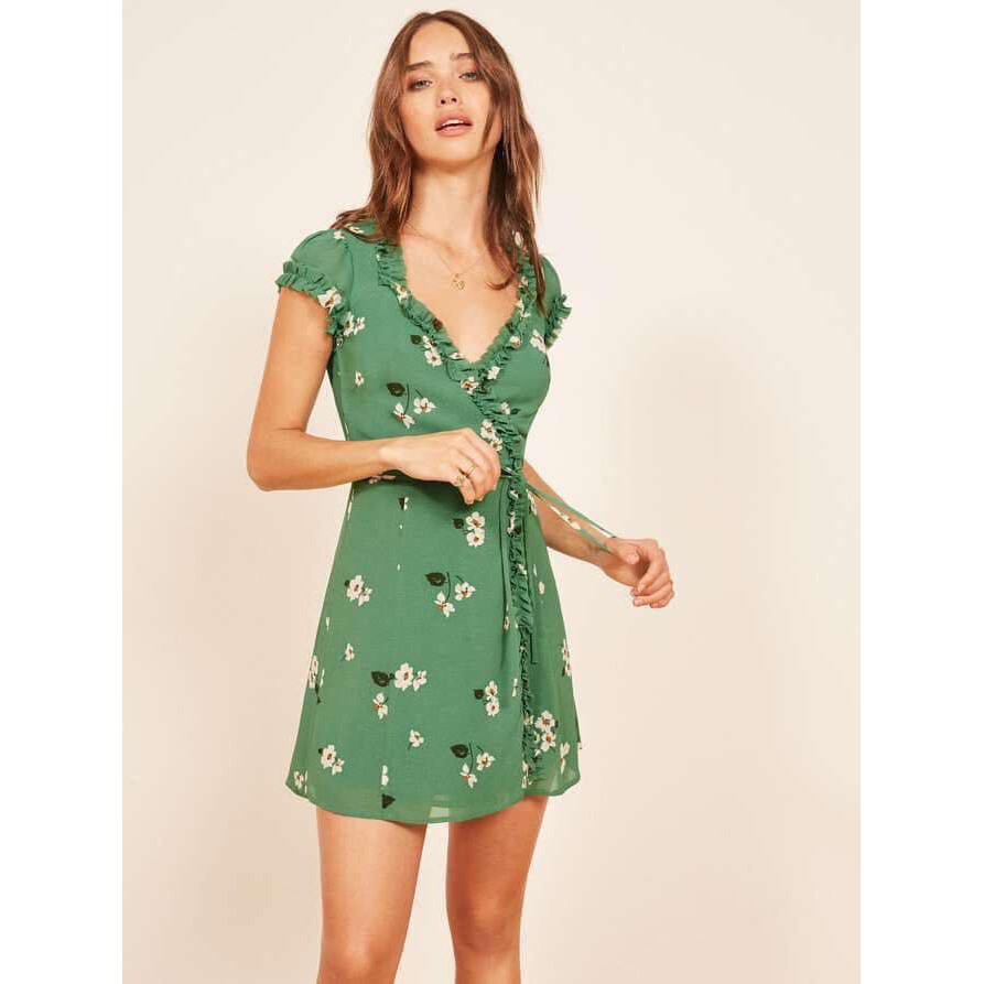 floral green wrap dress