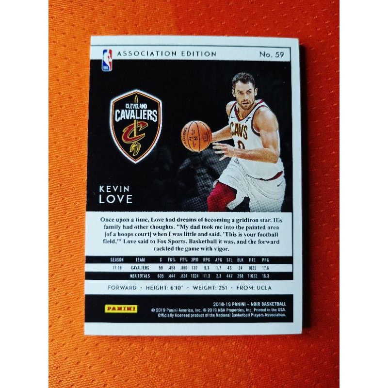 2018-19 PANINI NOIR ICON EDITION KEVIN LOVE 56/85 CLEVELAND