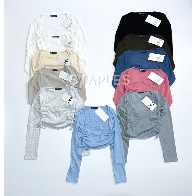 zara ruched long sleeve top
