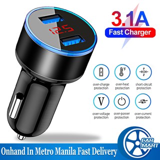 Car Charger 3.1A Dual Usb Multi-Function Display Smart Phone Charger With Led Light
