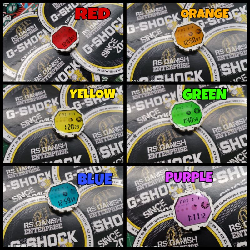 TINTED FOR LCD G- SHOCK DAN ALL MODEL GSHOCK ( 1 SET 6PCS COLOUR MIX RED BLUE YELLOW PURPLE ORANGE G
