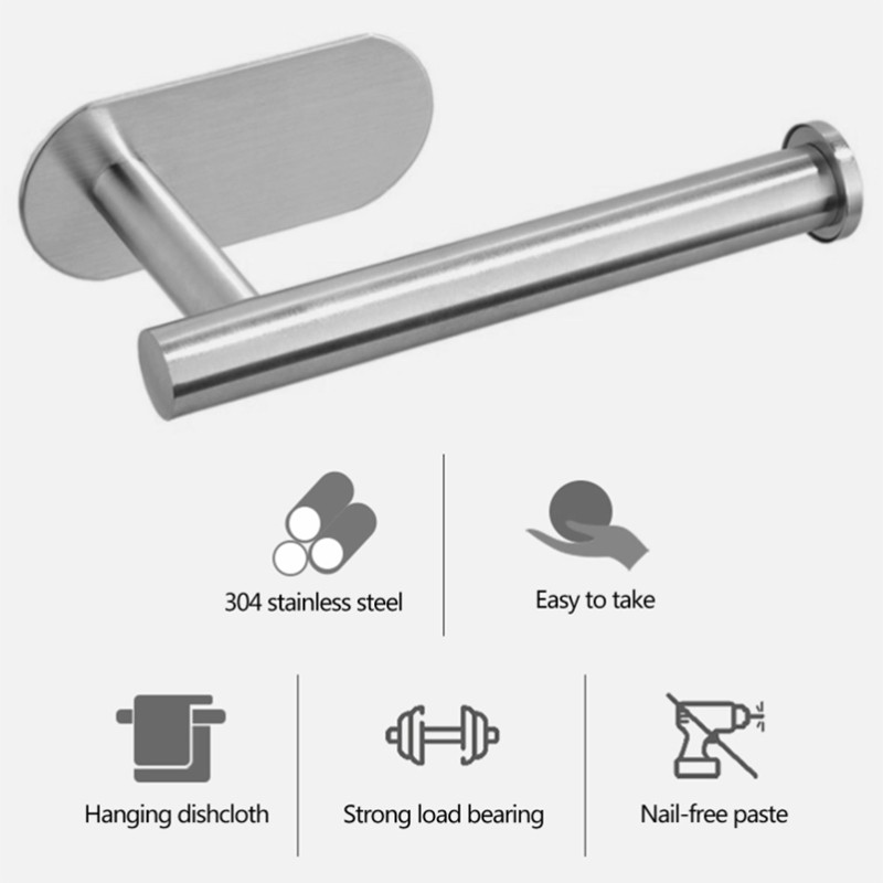 Nail Free Wall Mount Kitchen Bathroom Toilet Roll Paper Holder Tissue Holder Hanging Towel Rack