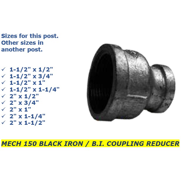 2 inch x 1/2 inch NPT Bell Reducer Coupling Black Iron 