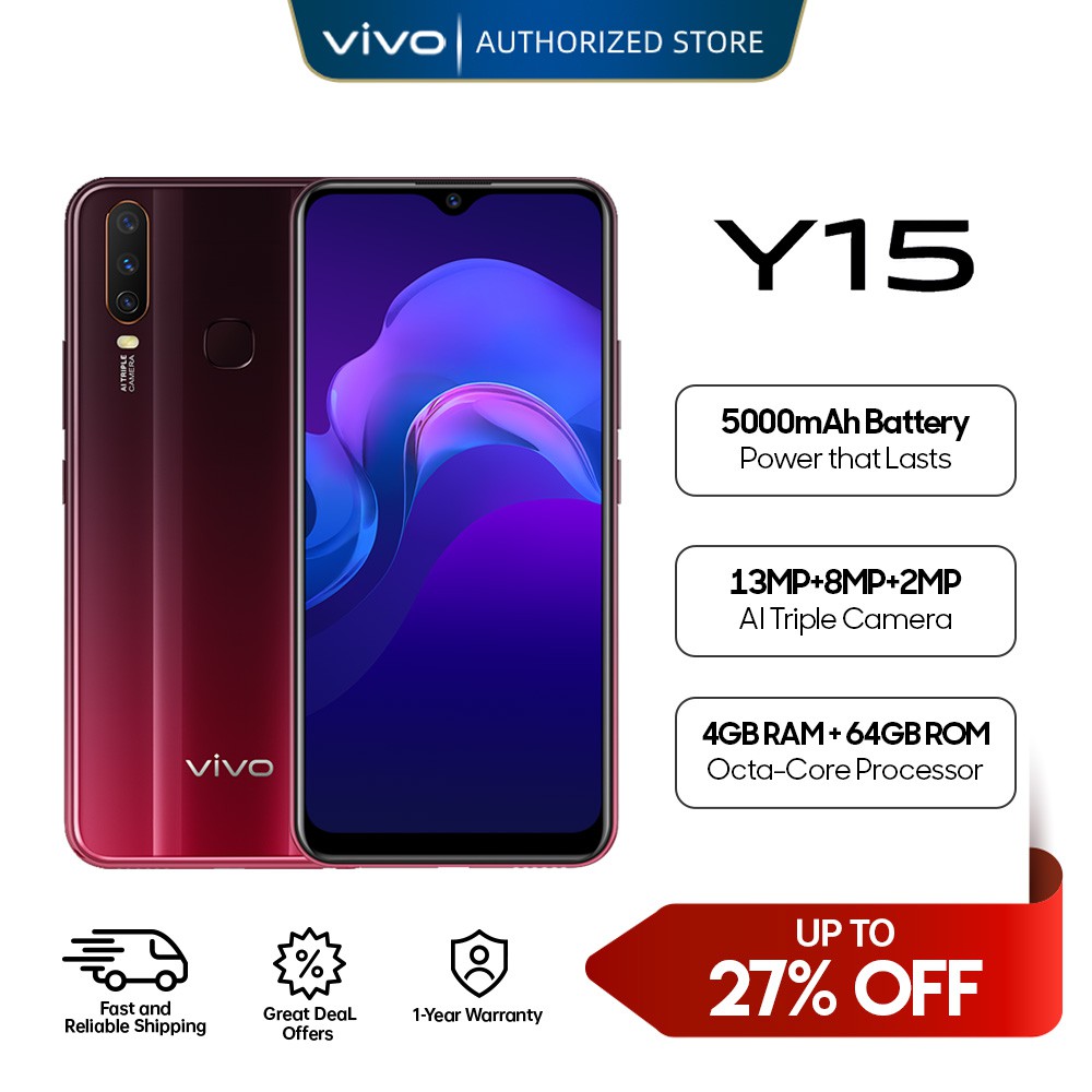 Vivo Y15 4GB/64GB Super Wide Angle AI Triple Rear Camera 5000mAh Smart