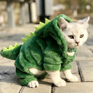 【Dog Clothes】Pet Clothes Dog Cat Clothes Dinosaur Warm Four-legged Clothes Cute  Green Dinosaur Transformation