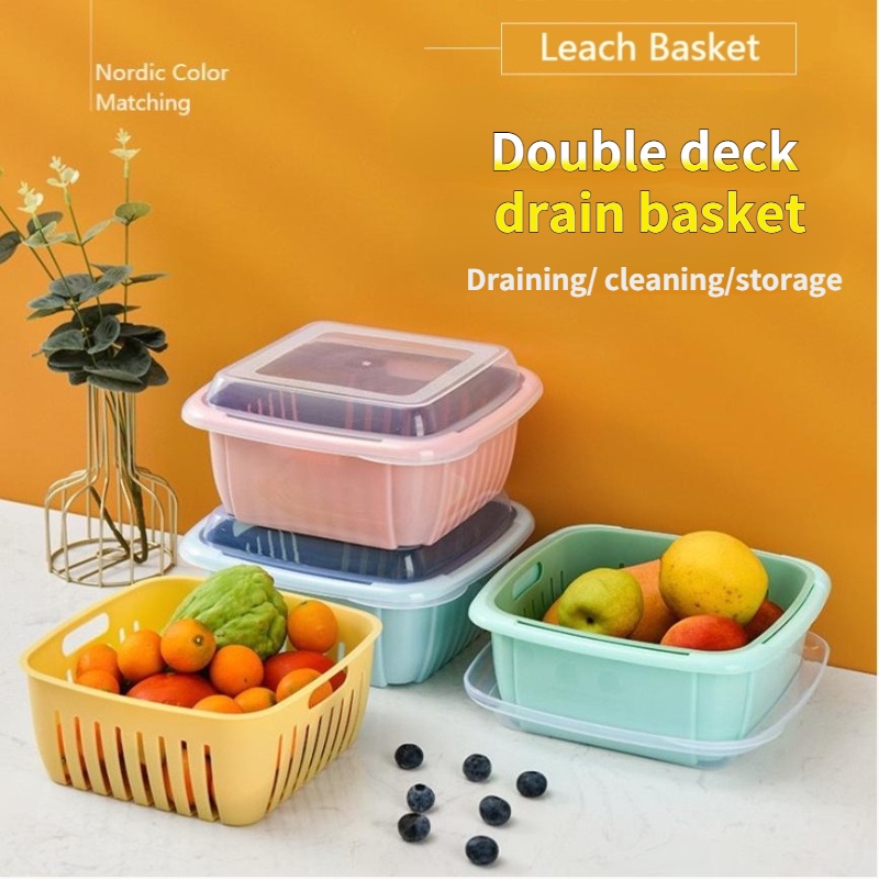 2 IN 1Washing Drain Basket Double Layer Drain Container Washing Drain ...