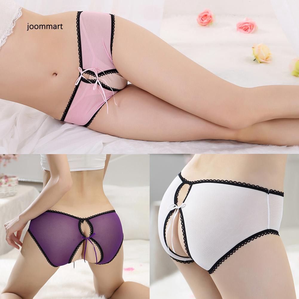 Jm Sexy Adult Women Bow See Through Crotchless Panties Briefs G