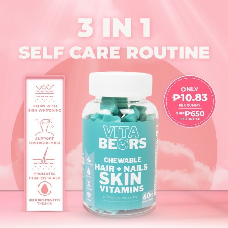 VITABEAR CHEWABLE HAIR + SKIN + NAILS VITAMINS 60 PCS PER BOTTLE