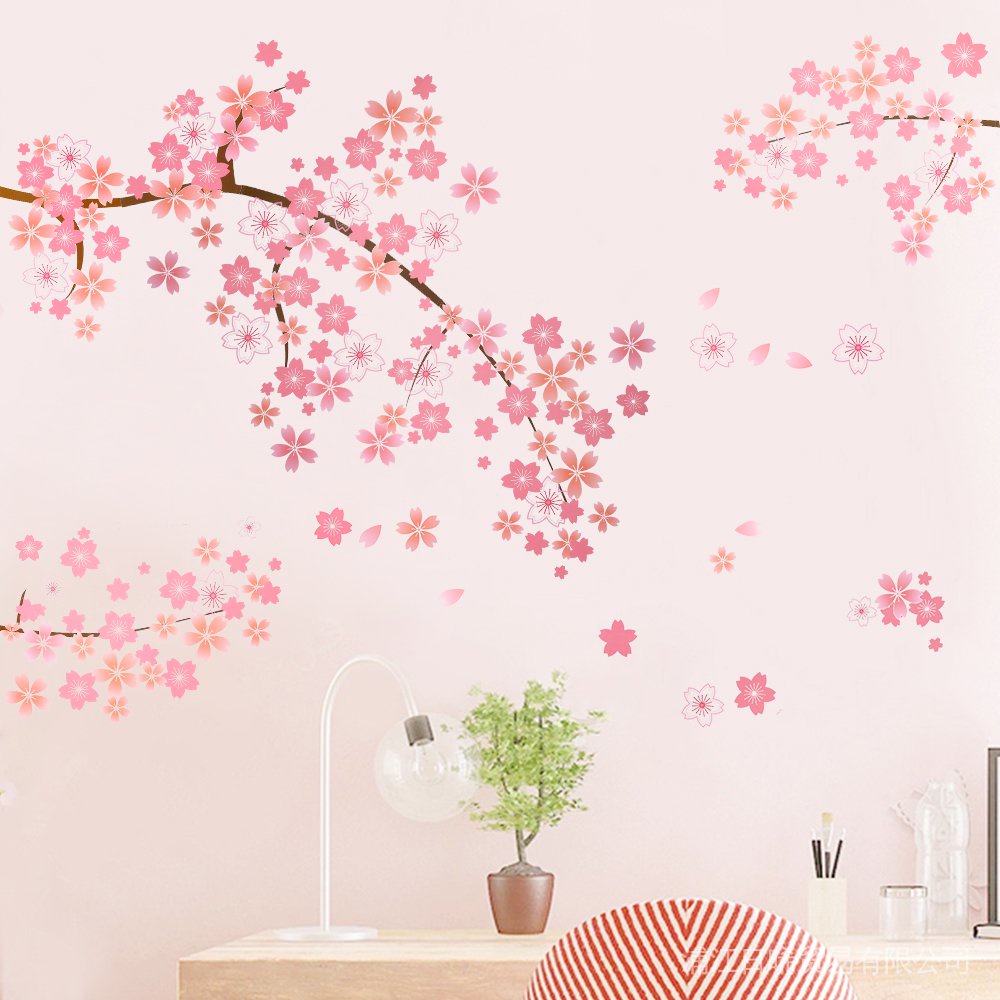 1 Set of Pink Plum Petal Branch Wall Stickers / Living Room Bedroom Background Decorative Wall Stickers