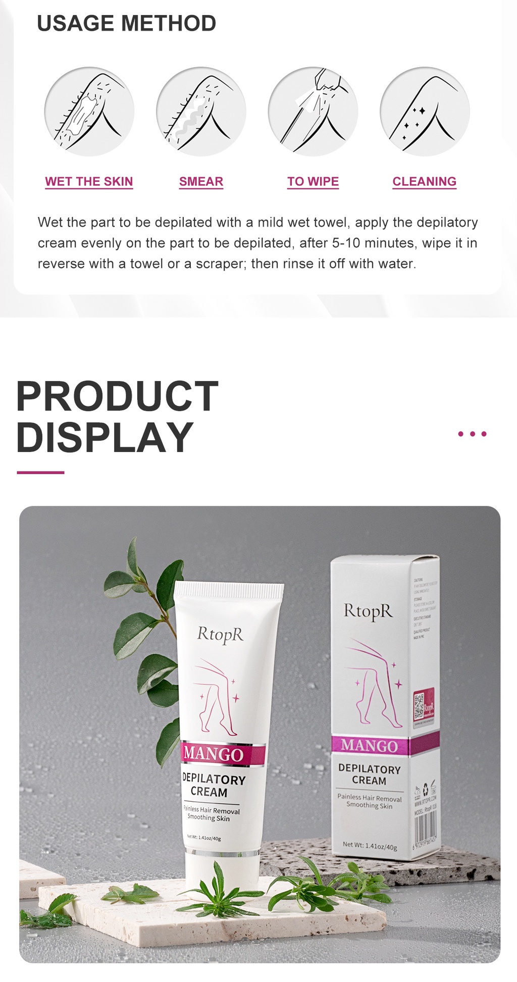 RtopR Mango Depilatory Cream Body Painless Effective Hair Removal Cream for Men and Women 40g