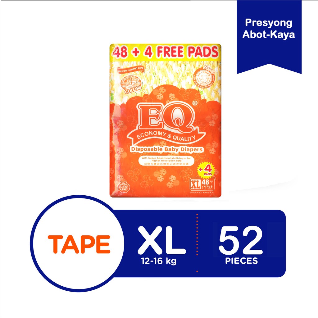 EQ Colors Jumbo Pack XL 48+4 's Tape Baby Diapers Shopee Philippines