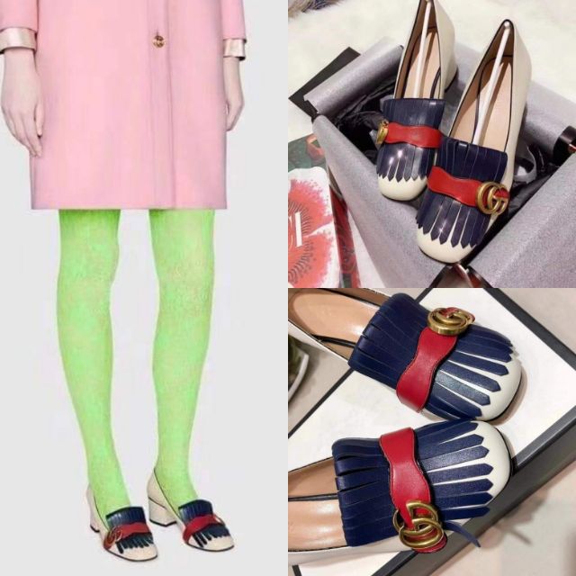 gucci leather mid heel pump