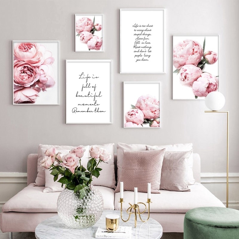 Pink Peony Canvas Poster Nordic Print Positive Life Quotes Painting Flower Decorative Picture Shopee Philippines