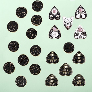 Zodiac Enamel Brooch Black Cat Head Love Metal Pin Lapel Jewelry Couple Lucky Badge Gift #1