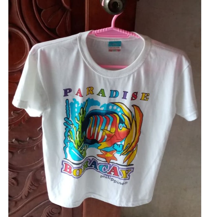 Women S Apparel Tops Printed White Local Travel Shirt Boracay Preloved Shopee Philippines