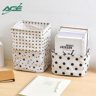 Small Storage Basket Box Cotton Linen Desktop Waterproof Cosmetic Makeup Nursery Book  Organizer #8