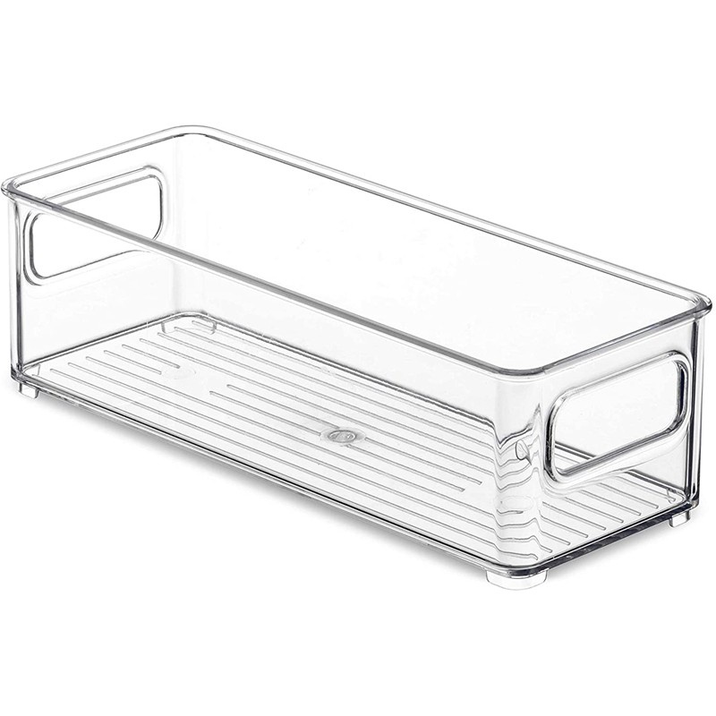 1 Pcs Refrigerator Organizer Bins, Clear Stackable Plastic Food Storage Rack with Handles for Pantry, Kitchen