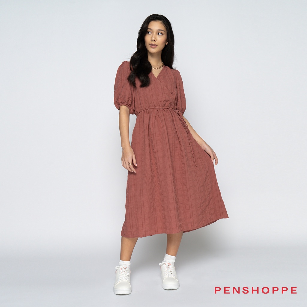 Penshoppe Puff Sleeve Wrap Dress For Women (Old Rose) | Shopee Philippines