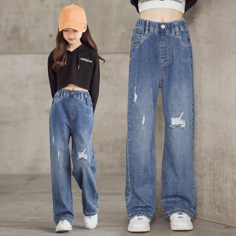 denim wide leg trousers