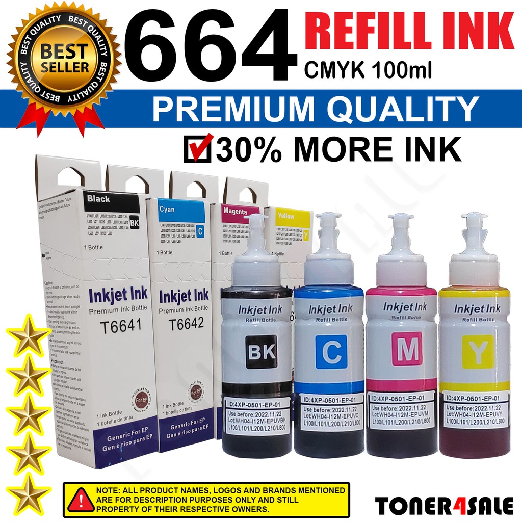 100ml Ink Refill T664 664 Compatible For Epson L120 L121 L210 L220 L300 L310 L360 L380 L565 6022