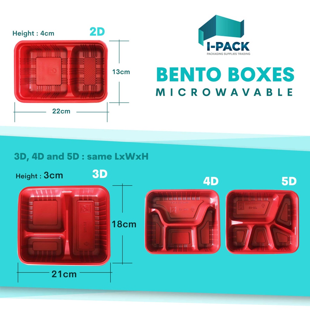 BENTO BOX LUNCH BOX RED 2D,3D,4D & 5D with lid 50s/25s Shopee Philippines