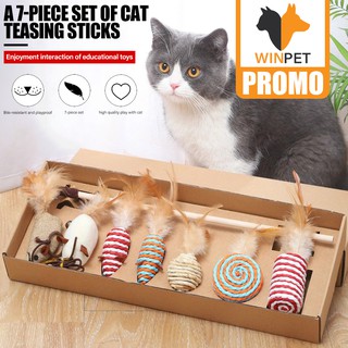 Pet Funny Cat Stick 7 Seven-Piece Cat Toy Funny Cat Combination Set Small Fish Wooden