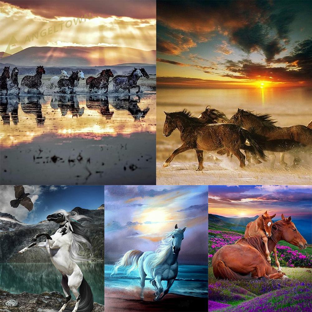 5D DIY Full Round Drill Diamond Painting Gallop Horses Mosaic Kit Rhinestone Drawing Picture Home Decoration Art Craft