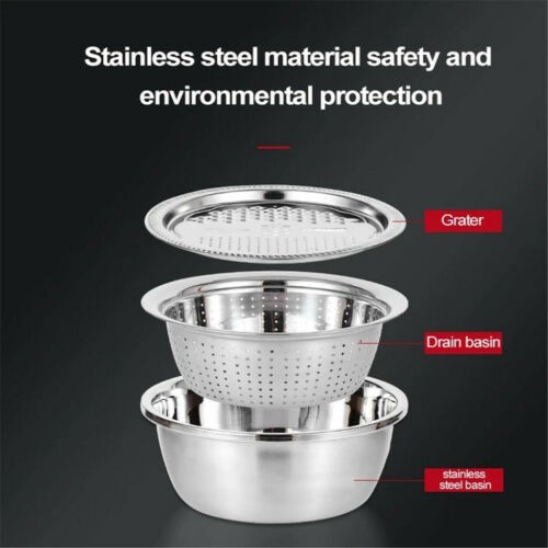 (26cm) 3in1 Stainless Steel Wash Basin Grater Drain Basket