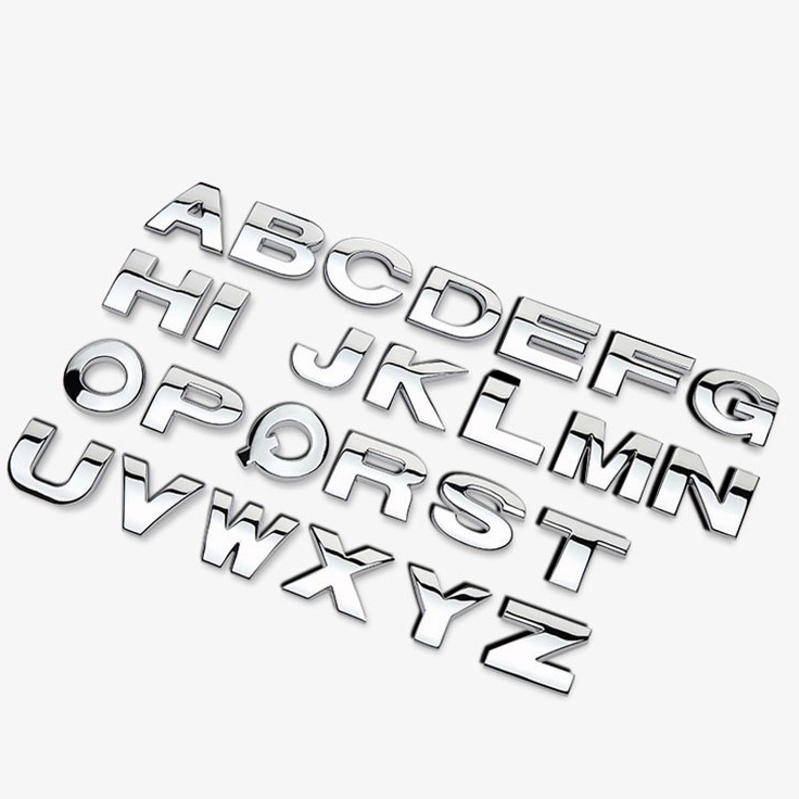3D Metal Alphabet Silver Badge Chrome Silver Letters Numbers Logo Car ...