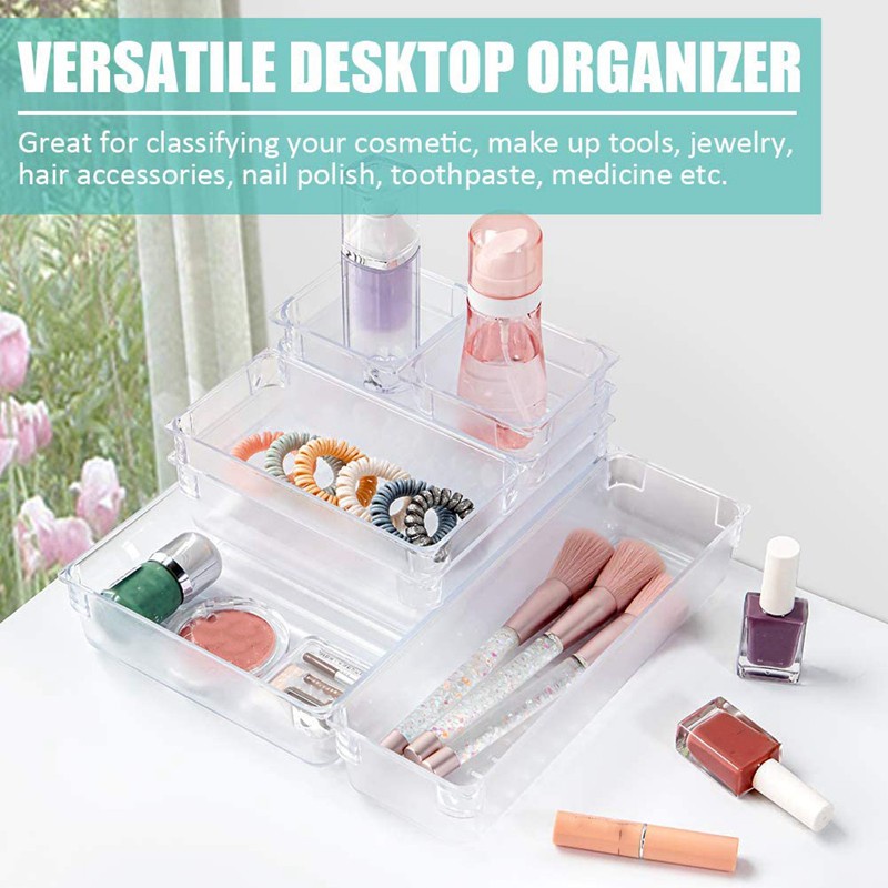 22 PCS Drawer Organizer - Makeup Drawer Organizer 5 Size Plastic Acrylic Drawer Organizer Versatile Kitchen Office